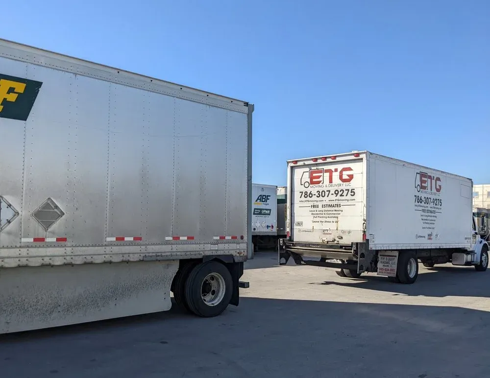 ETG Moving & Delivery box truck in a parking lot in Miami